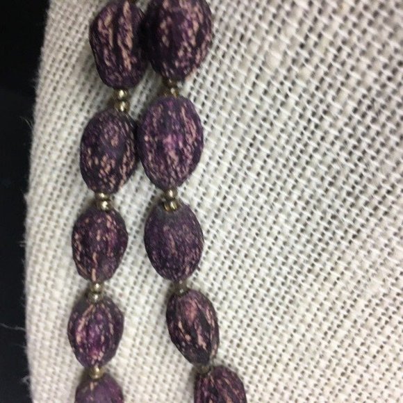 Real Seed Bead Necklace Long Purple Gold Brown Retro Organic BoHo - Picture 2 of 5